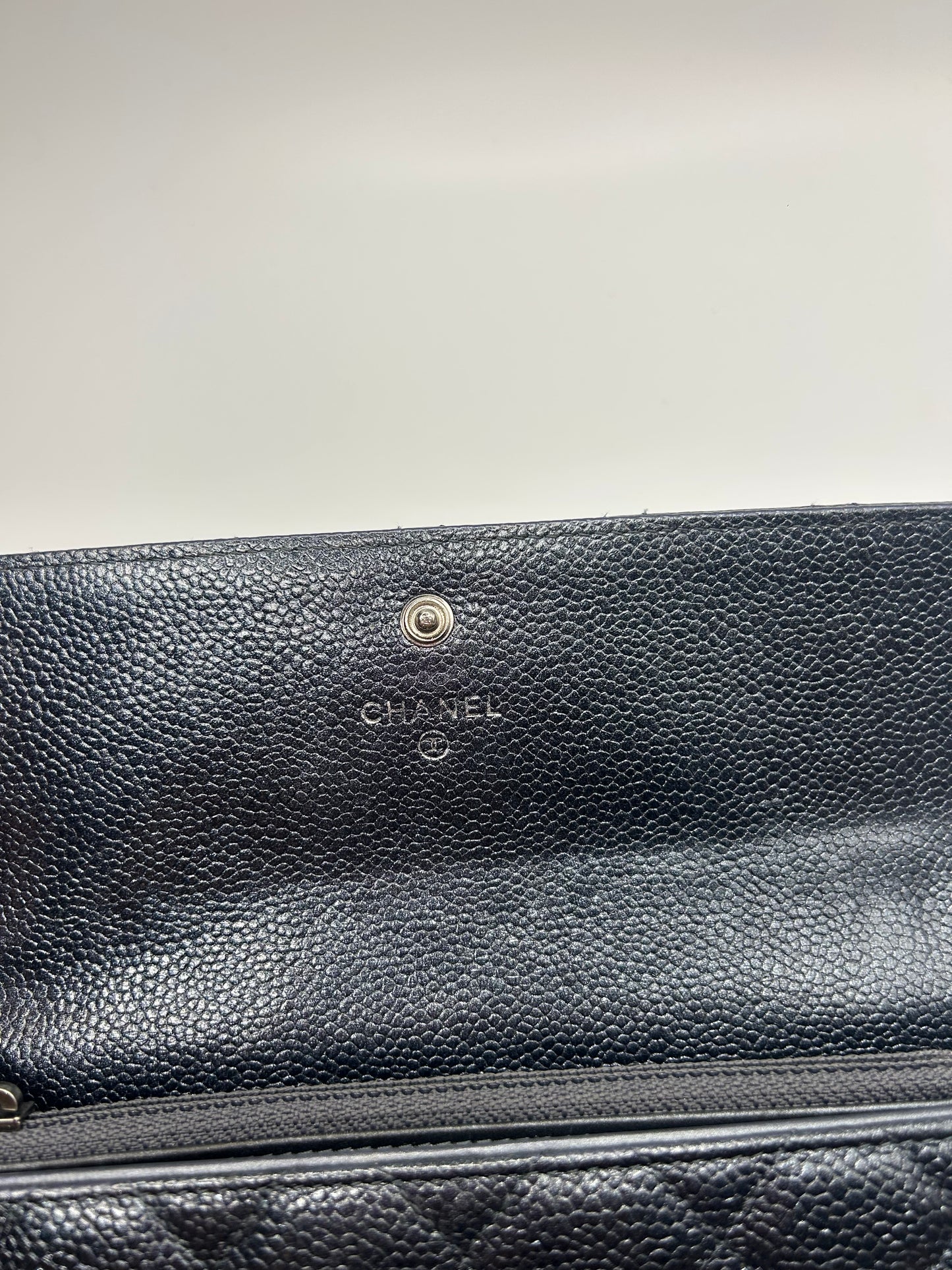 Chanel Long Flap Grey Wallet in Caviar Leather SHW