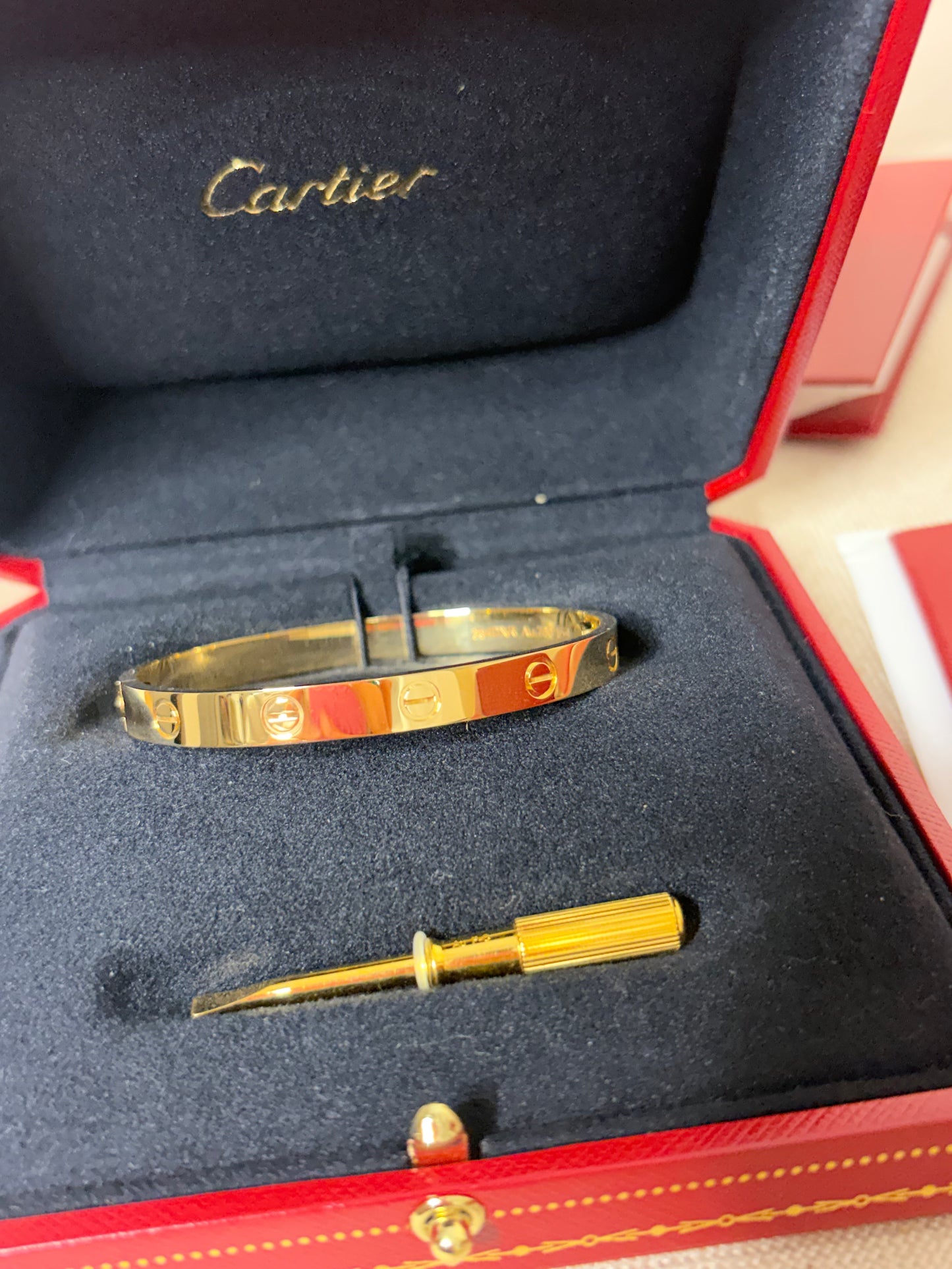 Cartier love bracelet Classic yellow gold size 17. full set w receipt year 2025