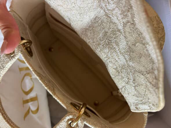 Christian Dior Medium Lady dior in white gold canvas handbag GHW