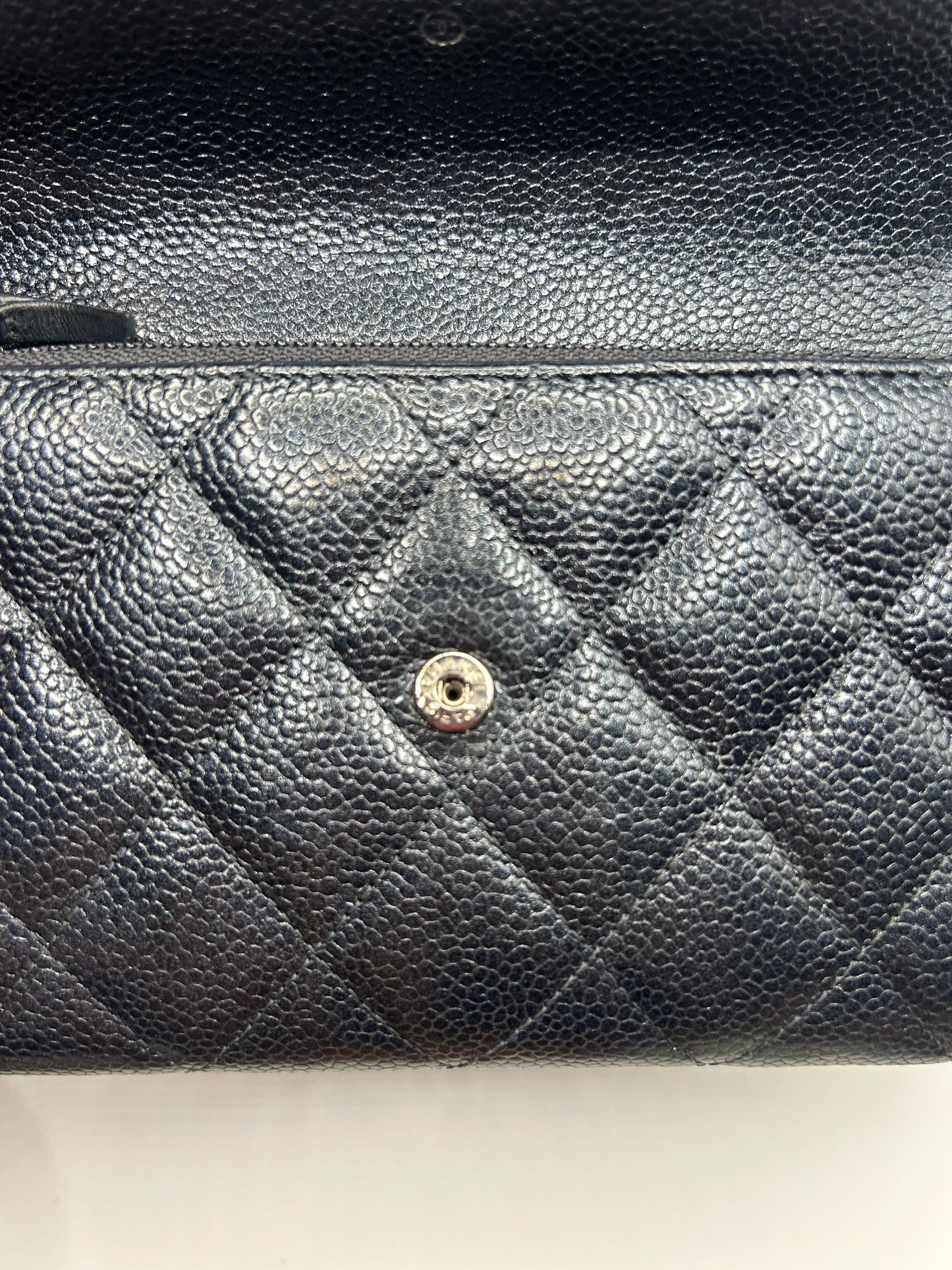 Chanel Long Flap Grey Wallet in Caviar Leather SHW
