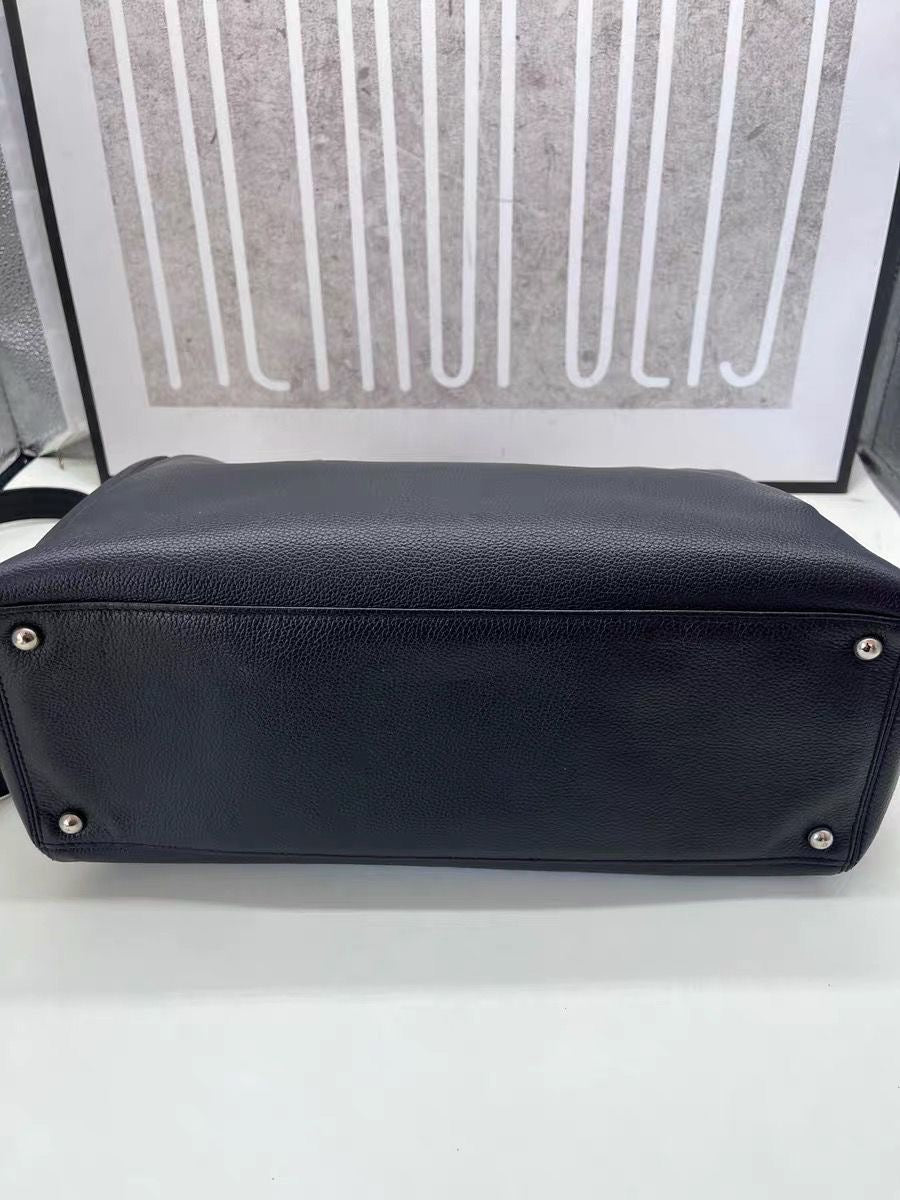Vintage Chanel medium tote bag in black calfskin SHW series 19, have card and strap.