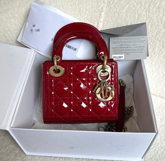 Lady Dior Mini in Red Patent Leather GHW- (year 2021)