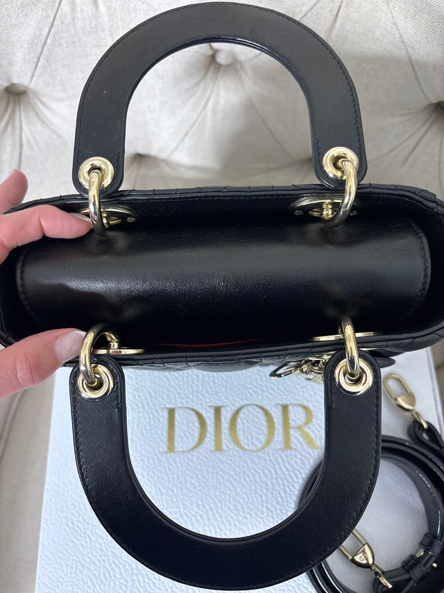 Small Lady Dior in Black Cannage Lambskin GHW. Comes with box