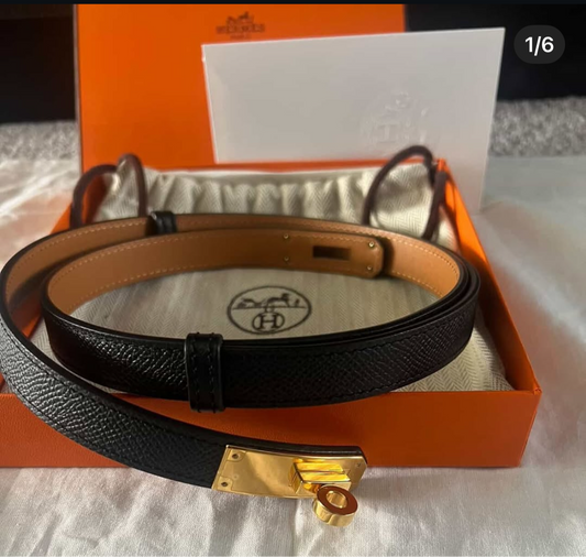 Hermes Kelly 18 Belt in Epsom Black GHW. Fullset w receipt. Stickers attached. Pristine Condition