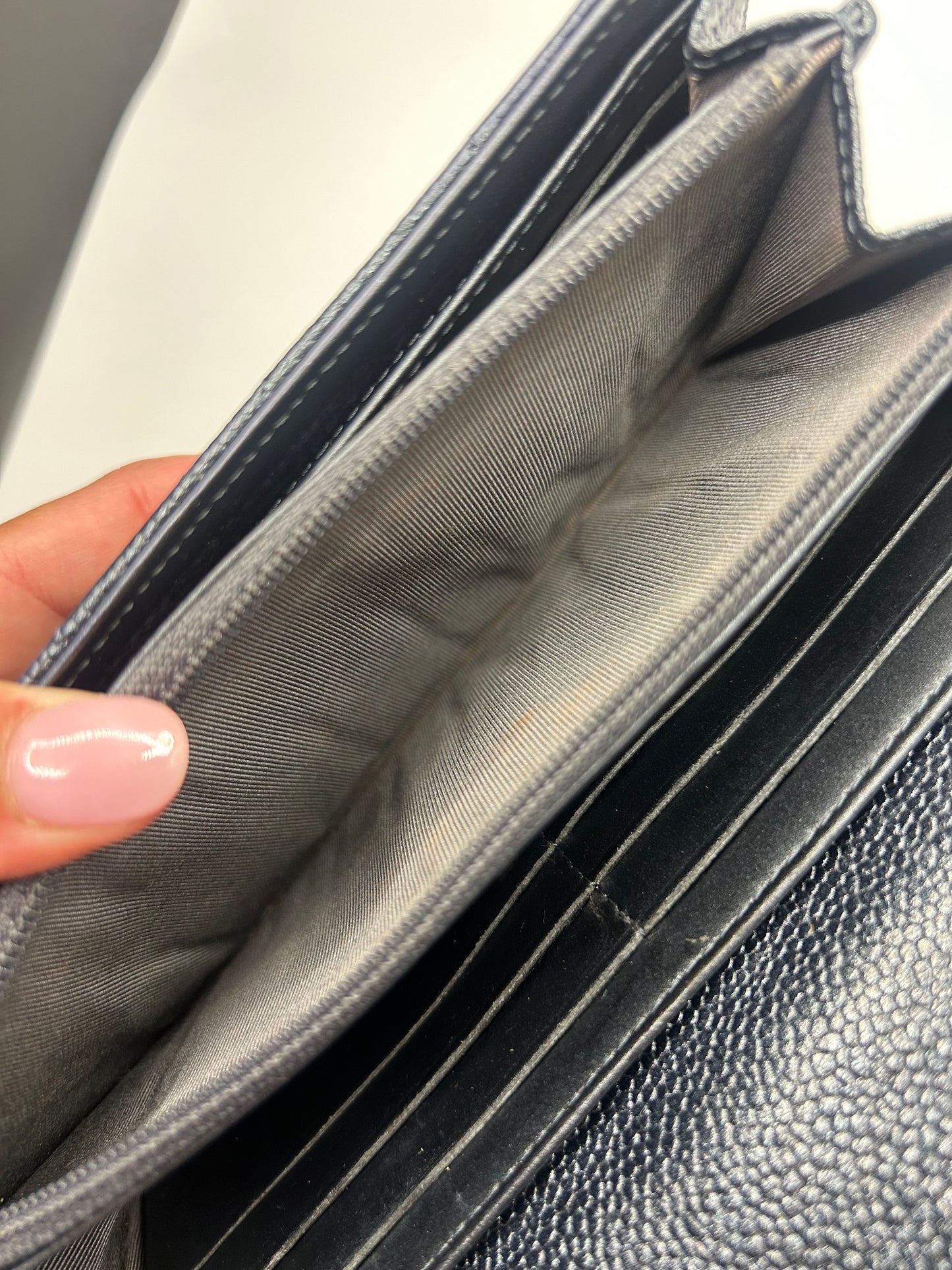 Chanel Long Flap Grey Wallet in Caviar Leather SHW
