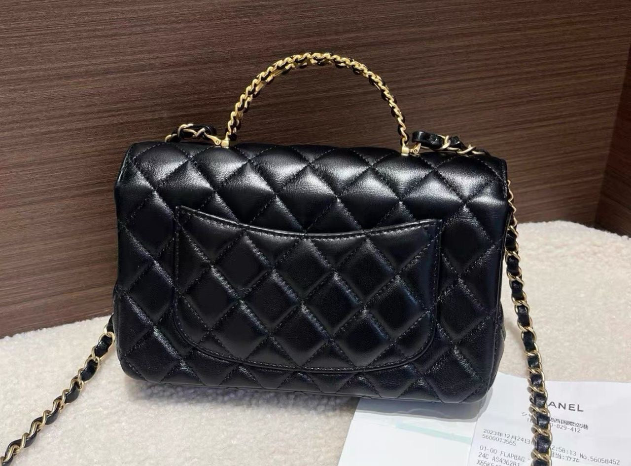 Brand New Chanel 24C Crystal Top Handle Flap Bag in Black Lambskin GHW - microchip. Full set w receipt.