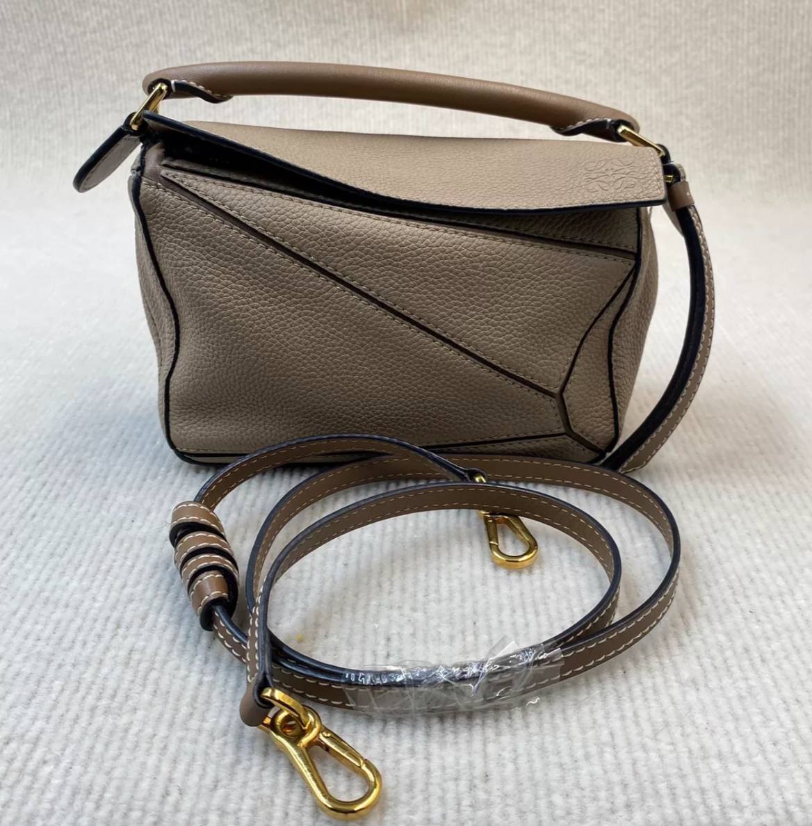Loewe Mini Puzzle Bag in Sand Grained Leather GHW