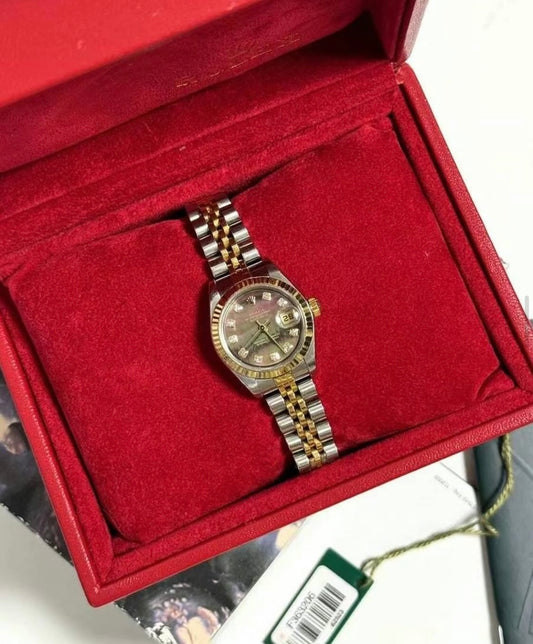 Vintage Rolex Ladies Datejust 26mm in Half Gold Jubilee Strap, Gold Bezel, Mother of Pearl Dial, Diamonds