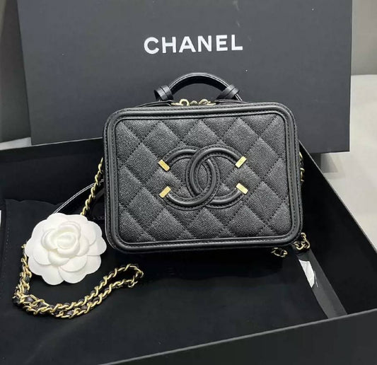 Chanel Filigree Vanity Case in Black Caviar GHW - series 26