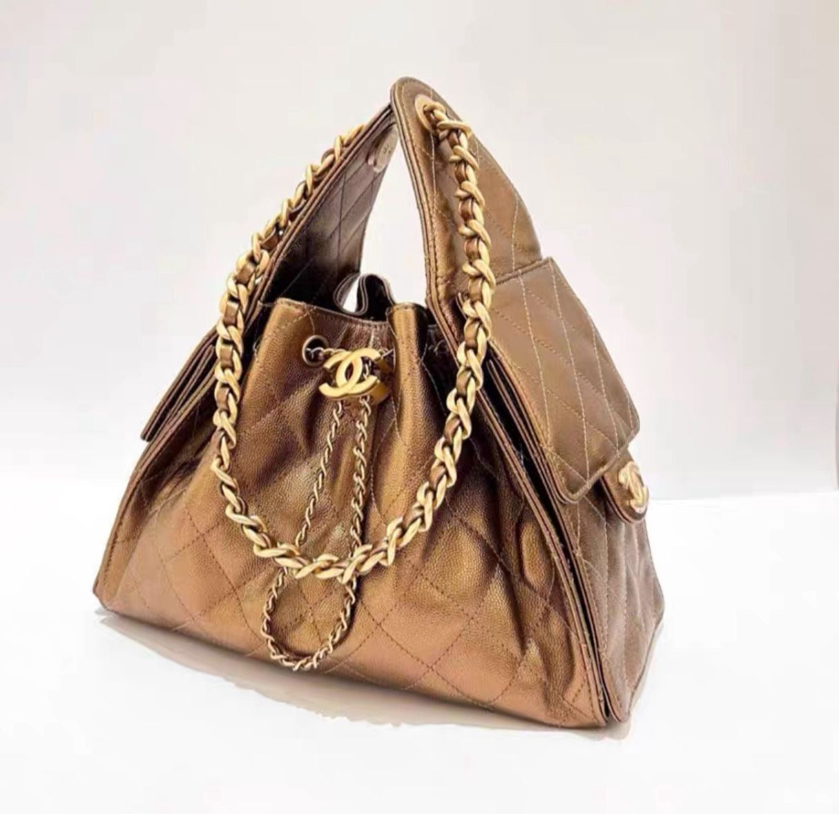 CHANEL 25 Bag Small in bronze GHW - microchip.fullest w receipt