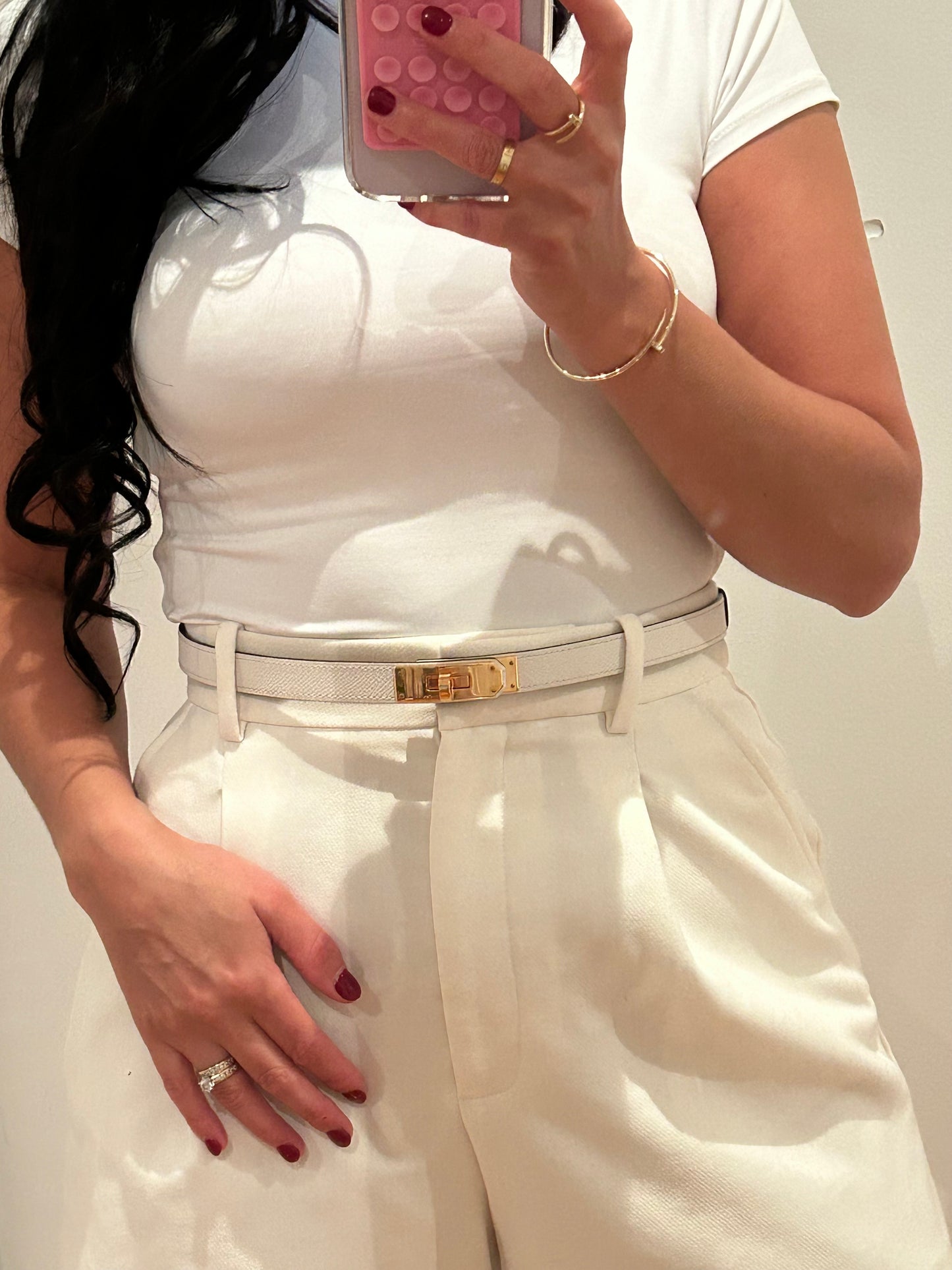Hermes Kelly 18 Belt Blanc/Gold Epsom GHW Z Stamp (2021).