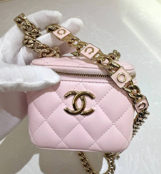 Chanel 22S Mini Vanity Case Coco Chain in Pink Lambskin GHW - series 32