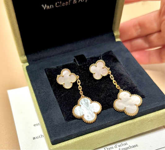 VCA Magic Alhambra 2 Motifs Earrings 18k Yellow Gold, Mother Of Pearl - year 2019