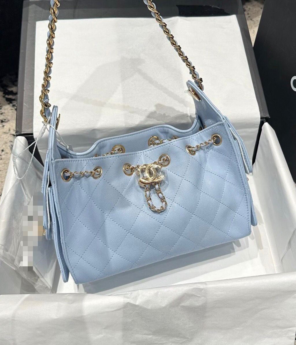 Chanel 25 mini blue caviar GHW Fullset w receipt