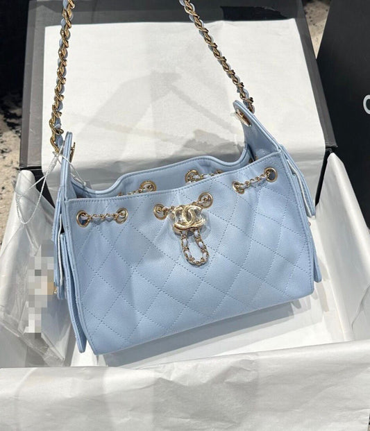 Chanel 25 mini blue caviar GHW Fullset w receipt