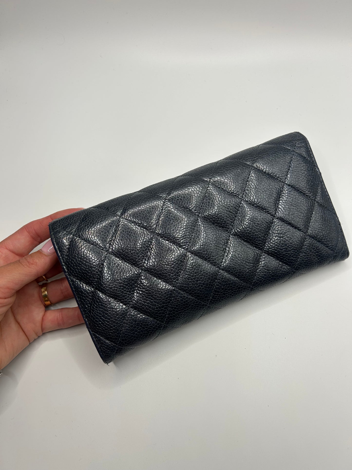 Chanel Long Flap Grey Wallet in Caviar Leather SHW