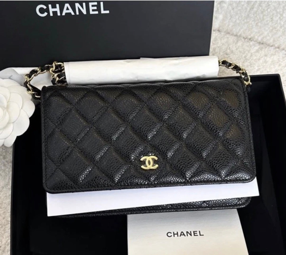 Brand New CHANEL Classic WOC in Black Caviar GHW - microchip