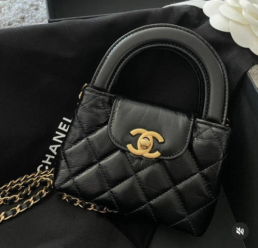 CHANEL Mini Nano Kelly in Black Lambskin GHW - microchip