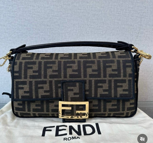 Fendi Baquette in Brown/Black FF Motif Chanille
