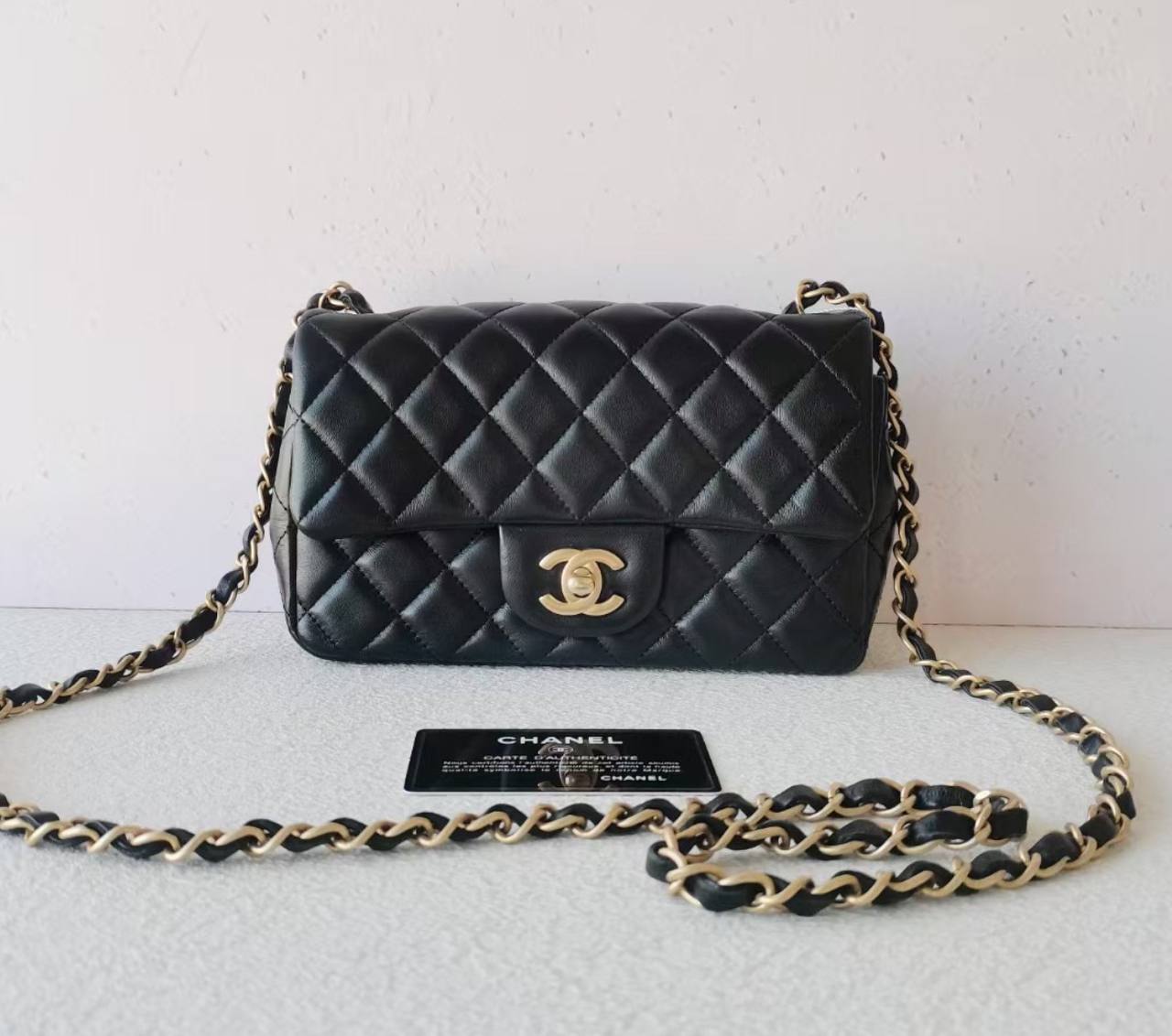 Chanel Mini Rectangular Flap in Black Lambskin GHW - series 27 (2019)